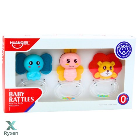 Zestaw Gryzaków Grzechotek Dla Niemowlaka Zwierzątka 3 ele. LEAN TOYS