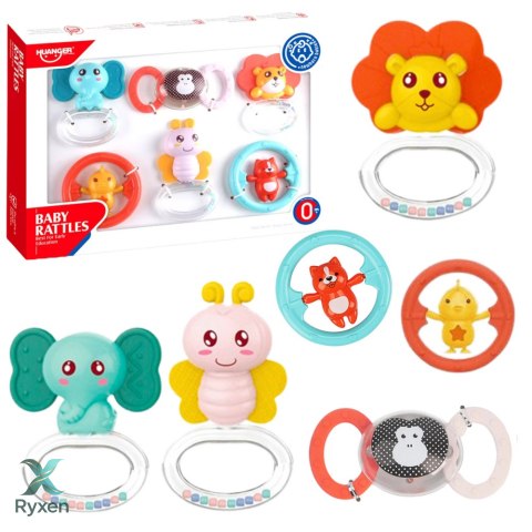 Zestaw Gryzaków Grzechotek Dla Niemowlaka Zwierzątka 6 ele. LEAN TOYS