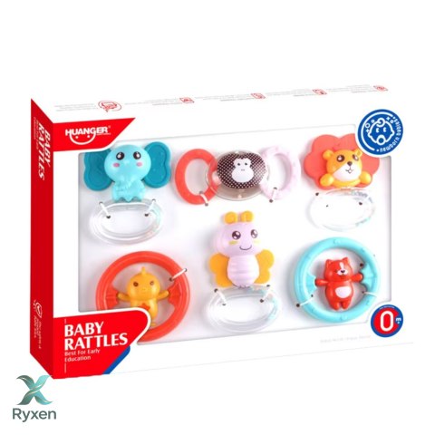 Zestaw Gryzaków Grzechotek Dla Niemowlaka Zwierzątka 6 ele. LEAN TOYS