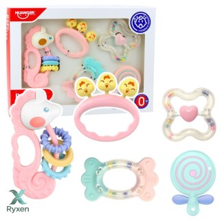 Zestaw Gyzaków Grzechotek Sensorycznych Dla Niemowląt Różowe 5szt LEAN TOYS