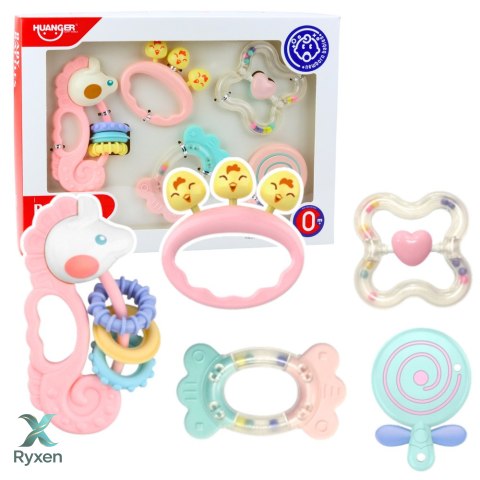Zestaw Gyzaków Grzechotek Sensorycznych Dla Niemowląt Różowe 5szt LEAN TOYS