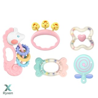 Zestaw Gyzaków Grzechotek Sensorycznych Dla Niemowląt Różowe 5szt LEAN TOYS