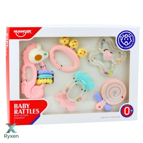 Zestaw Gyzaków Grzechotek Sensorycznych Dla Niemowląt Różowe 5szt LEAN TOYS
