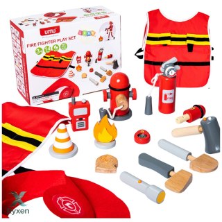 Zestaw Małego Strażaka Kostium Akcesoria Strażackie Drewno 14 El LEAN TOYS