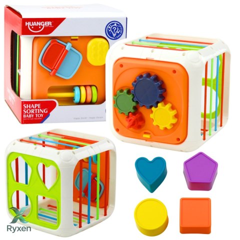 Kostka Sensoryczna Edukacyjna Dla Dzieci Sorter Elastyczne Przęsła Kolorowa LEAN TOYS