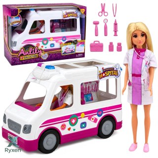 Lalka Anlily Lekarka w Ambulansie Akcesoria Medyczne Światła Dźwięk Zestaw LEAN TOYS