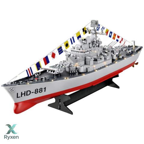 Okręt Wojenny Militarny Zdalnie Sterowany RC Oświetlenie LED 1:390 LEAN TOYS