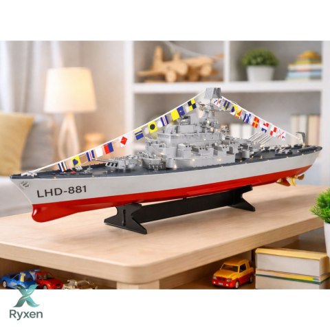 Okręt Wojenny Militarny Zdalnie Sterowany RC Oświetlenie LED 1:390 LEAN TOYS