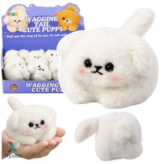 Pluszowy Biały Piesek z Kręcącym Ogonkiem Dźwięki Piszczenia Brelok 9 cm LEAN TOYS