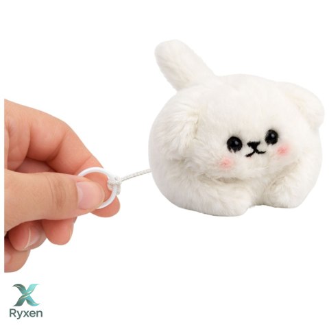 Pluszowy Biały Piesek z Kręcącym Ogonkiem Dźwięki Piszczenia Brelok 9 cm LEAN TOYS