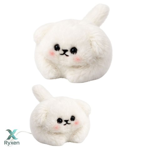 Pluszowy Biały Piesek z Kręcącym Ogonkiem Dźwięki Piszczenia Brelok 9 cm LEAN TOYS