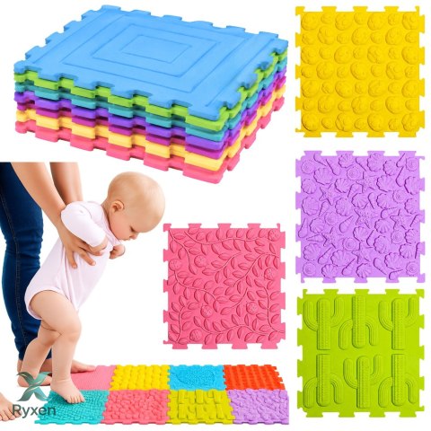Sensoryczne Puzzle Silikonowe Mata Ścieżka Sensoryczna Kolorowe 25 cm 12el. LEAN TOYS
