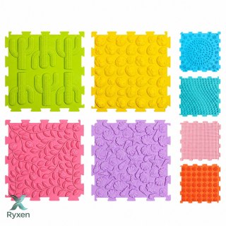 Sensoryczne Puzzle Silikonowe Mata Ścieżka Sensoryczna Kolorowe 25 cm 12el. LEAN TOYS
