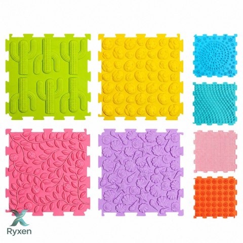 Sensoryczne Puzzle Silikonowe Mata Ścieżka Sensoryczna Kolorowe 25 cm 12el. LEAN TOYS