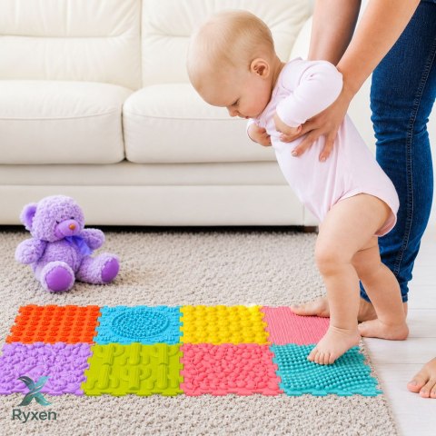 Sensoryczne Puzzle Silikonowe Mata Ścieżka Sensoryczna Kolorowe 25 cm 12el. LEAN TOYS