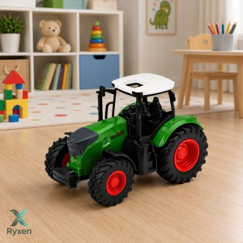 Traktor Rolniczy Farmerski Gospodarski Gumowe Koła Biało Zielony 1:24 LEAN TOYS
