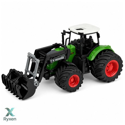 Traktor Rolniczy Farmerski Z Ładowaczem Czołowym Gumowe Koła Zielony 1:24 LEAN TOYS