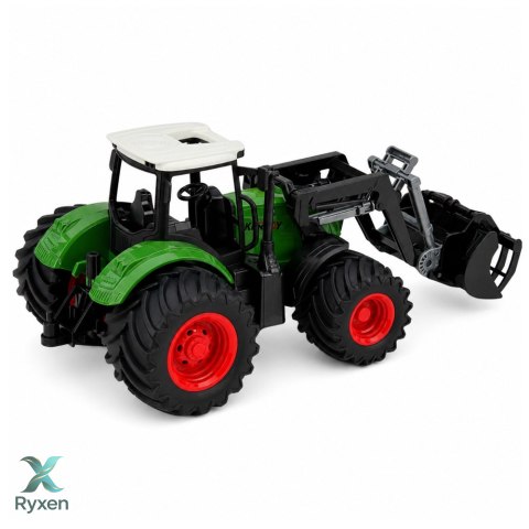 Traktor Rolniczy Farmerski Z Ładowaczem Czołowym Gumowe Koła Zielony 1:24 LEAN TOYS