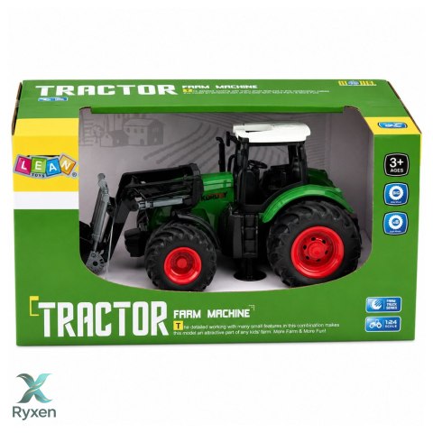 Traktor Rolniczy Farmerski Z Ładowaczem Czołowym Gumowe Koła Zielony 1:24 LEAN TOYS