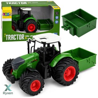 Traktor Rolniczy Farmerski Z Rozsiewaczem Nawozu Gumowe Koła Zielony 1:24 LEAN TOYS