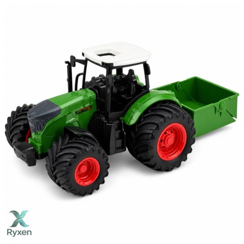 Traktor Rolniczy Farmerski Z Rozsiewaczem Nawozu Gumowe Koła Zielony 1:24 LEAN TOYS