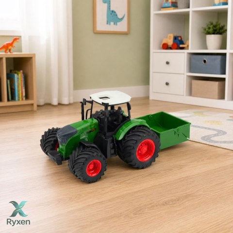 Traktor Rolniczy Farmerski Z Rozsiewaczem Nawozu Gumowe Koła Zielony 1:24 LEAN TOYS