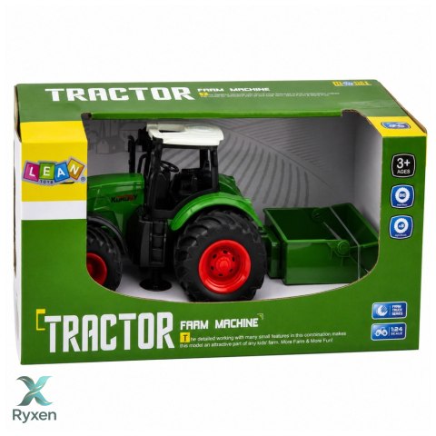 Traktor Rolniczy Farmerski Z Rozsiewaczem Nawozu Gumowe Koła Zielony 1:24 LEAN TOYS