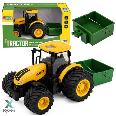 Traktor Rolniczy Farmerski Z Rozsiewaczem Nawozu Światła Dźwięk Żółty 1:24 LEAN TOYS