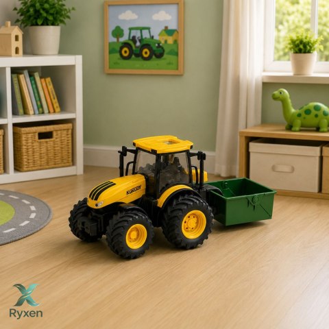 Traktor Rolniczy Farmerski Z Rozsiewaczem Nawozu Światła Dźwięk Żółty 1:24 LEAN TOYS