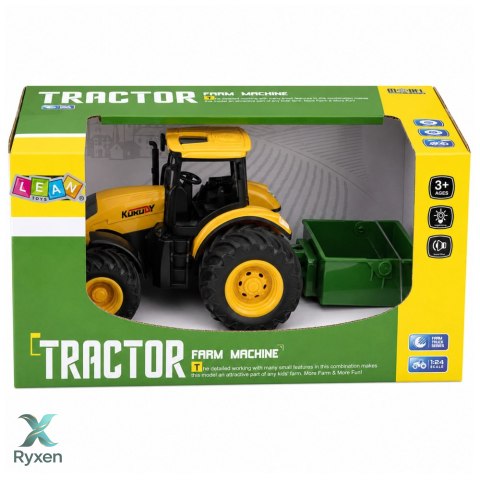 Traktor Rolniczy Farmerski Z Rozsiewaczem Nawozu Światła Dźwięk Żółty 1:24 LEAN TOYS