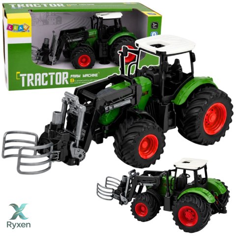 Traktor Rolniczy Farmerski z Chwytakiem Do Bel Gumowe Koła Zielony 1:24 LEAN TOYS