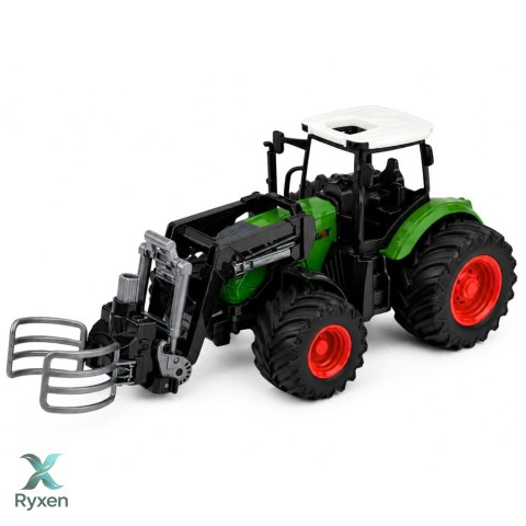 Traktor Rolniczy Farmerski z Chwytakiem Do Bel Gumowe Koła Zielony 1:24 LEAN TOYS