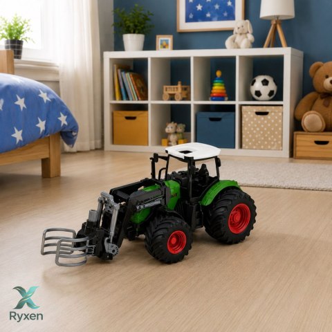 Traktor Rolniczy Farmerski z Chwytakiem Do Bel Gumowe Koła Zielony 1:24 LEAN TOYS