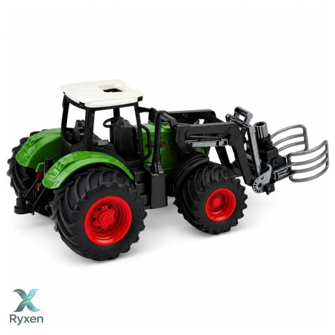 Traktor Rolniczy Farmerski z Chwytakiem Do Bel Gumowe Koła Zielony 1:24 LEAN TOYS