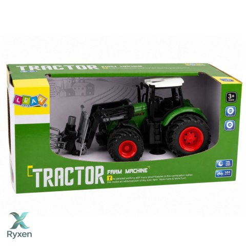 Traktor Rolniczy Farmerski z Chwytakiem Do Bel Gumowe Koła Zielony 1:24 LEAN TOYS