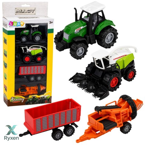 Zestaw Pojazdów Rolniczych Traktor Sieczkarnia Przyczepa Prasa 1:68 4 szt. LEAN TOYS