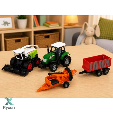 Zestaw Pojazdów Rolniczych Traktor Sieczkarnia Przyczepa Prasa 1:68 4 szt. LEAN TOYS