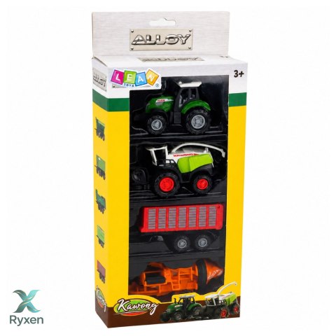 Zestaw Pojazdów Rolniczych Traktor Sieczkarnia Przyczepa Prasa 1:68 4 szt. LEAN TOYS