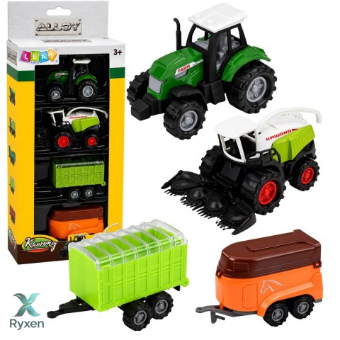Zestaw Pojazdów Rolniczych Traktor Sieczkarnia Przyczepy 1:68 4 szt. LEAN TOYS