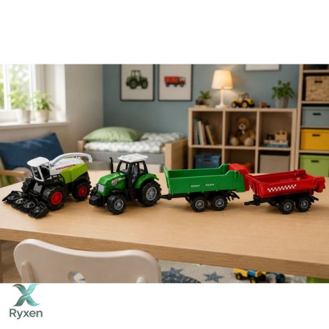 Zestaw Pojazdy Rolnicze Traktor Sieczkarnia Przyczepy Transport 1:68 4 szt. LEAN TOYS