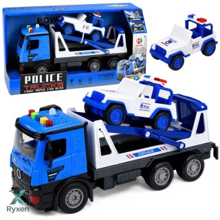 Laweta Policyjna Z Radiowozem Zestaw Pojazdów Światła Dźwięki Niebieski LEAN TOYS