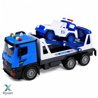 Laweta Policyjna Z Radiowozem Zestaw Pojazdów Światła Dźwięki Niebieski LEAN TOYS