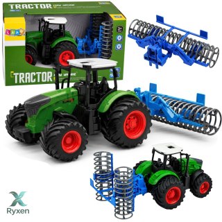 Traktor Rolniczy Farmerski Gospodarski z Wałem Uprawowym Zielony 1:24 LEAN TOYS