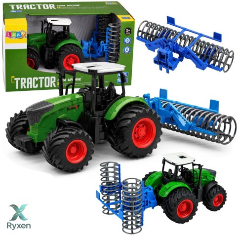 Traktor Rolniczy Farmerski Gospodarski z Wałem Uprawowym Zielony 1:24 LEAN TOYS