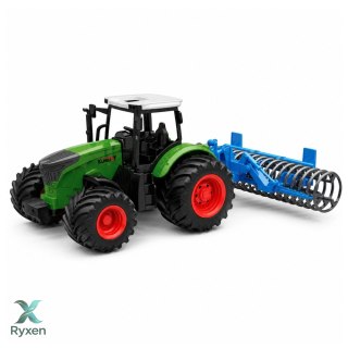 Traktor Rolniczy Farmerski Gospodarski z Wałem Uprawowym Zielony 1:24 LEAN TOYS