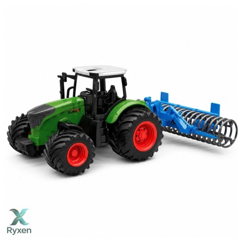 Traktor Rolniczy Farmerski Gospodarski z Wałem Uprawowym Zielony 1:24 LEAN TOYS