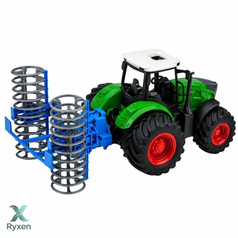 Traktor Rolniczy Farmerski Gospodarski z Wałem Uprawowym Zielony 1:24 LEAN TOYS