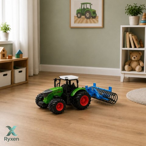 Traktor Rolniczy Farmerski Gospodarski z Wałem Uprawowym Zielony 1:24 LEAN TOYS