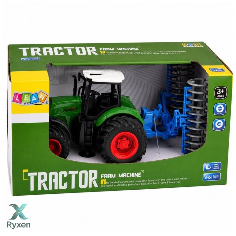 Traktor Rolniczy Farmerski Gospodarski z Wałem Uprawowym Zielony 1:24 LEAN TOYS