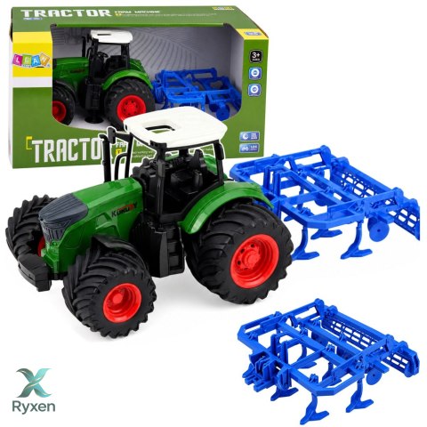Traktor Rolniczy Farmerski Z Kultywatorem Agregat Uprawowy Zielony 1:24 LEAN TOYS